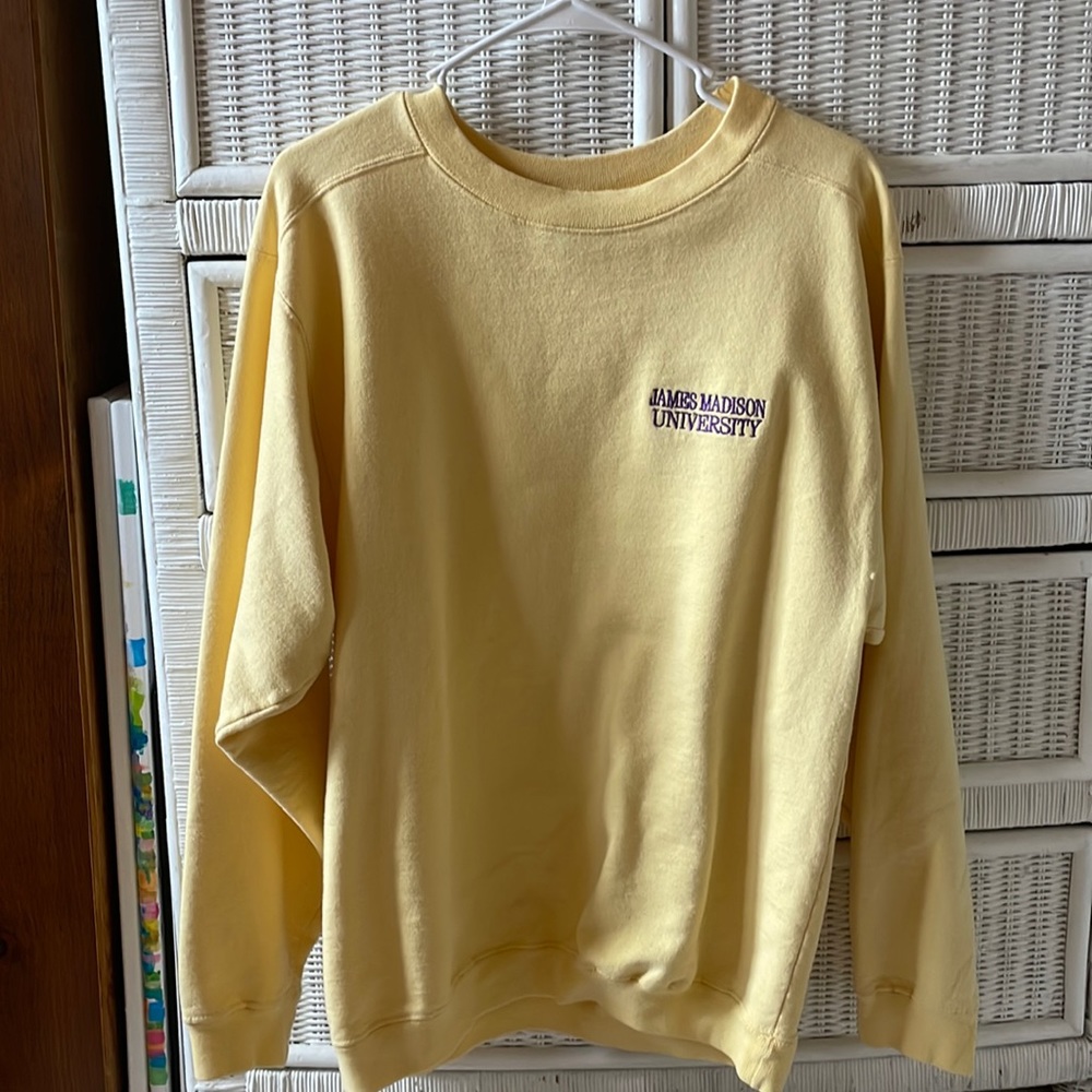 Vintage Yellow James Madison University crewneck pullover embroidered logo